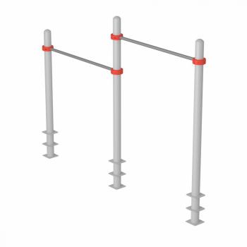 Уличный тренажер IRON KING Айрон Кинг S727 Перекладины стационарные разноуровневые с упором для ног для выполнения испытания «подтягивание из виса лежа на низкой перекладине», высота – 110 см и 90 см - SPORTSMAN завод спортивного инвентаря VASIL