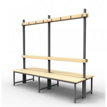 Скамейка для раздевалок с вешалкой двойная с пластиковыми рейками SRVD 200/75/178 2 метра василжим - SPORTSMAN завод спортивного инвентаря VASIL