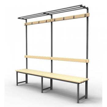 Скамейка для раздевалок с вешалкой и полкой с пластиковыми рейками SRVP 150/40/182 1,5 метра swat - SPORTSMAN завод спортивного инвентаря VASIL